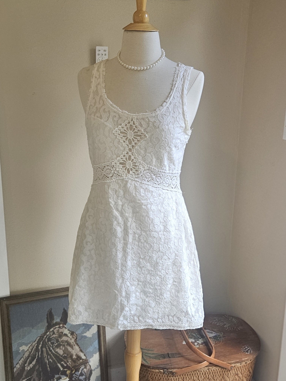 Free People Ivory Crochet Lace Mini Dress